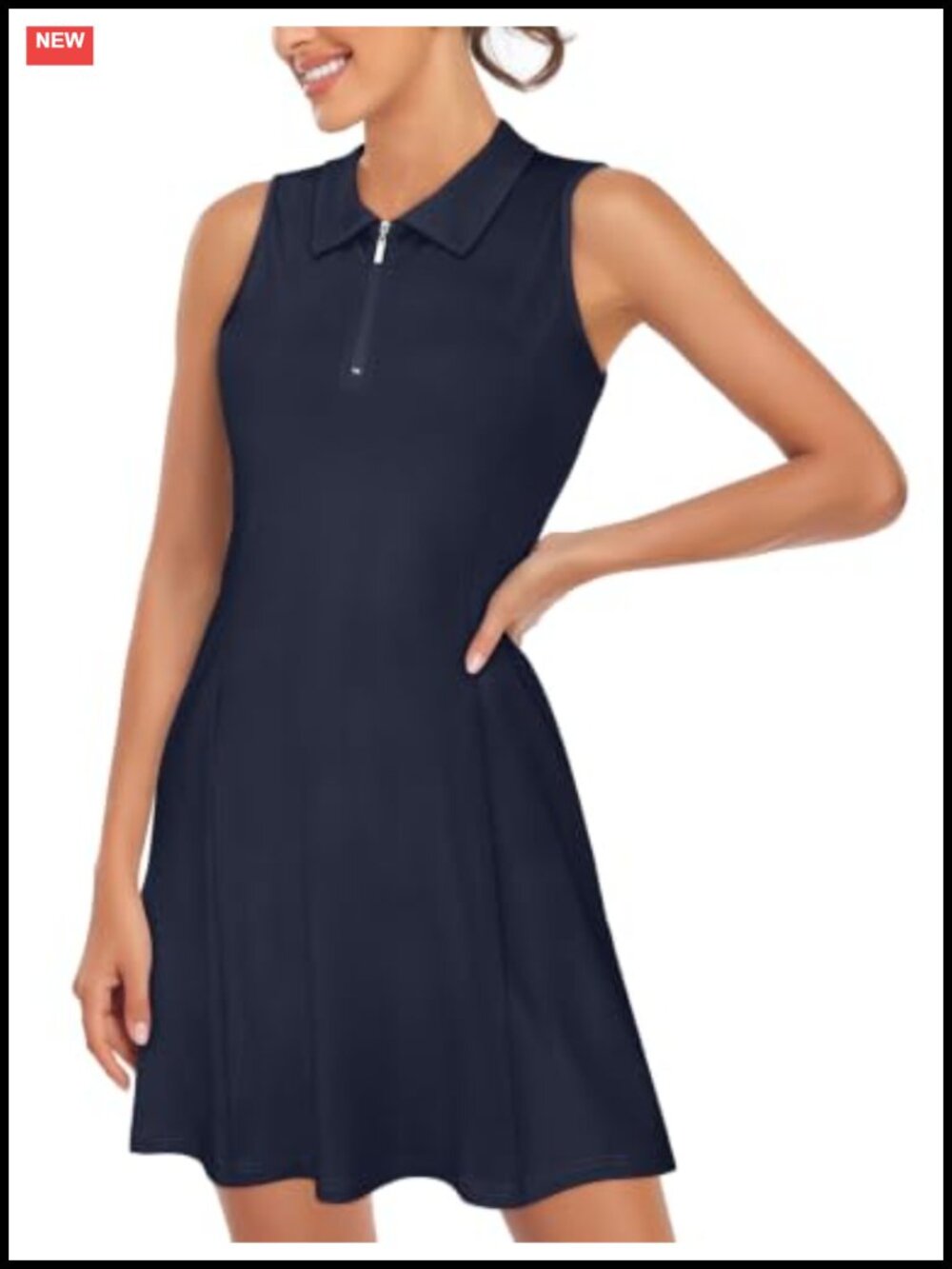 Women's Tennis Golf Dress Sleeveless Zip Up Pleated A-Line Athletic Mini Dress